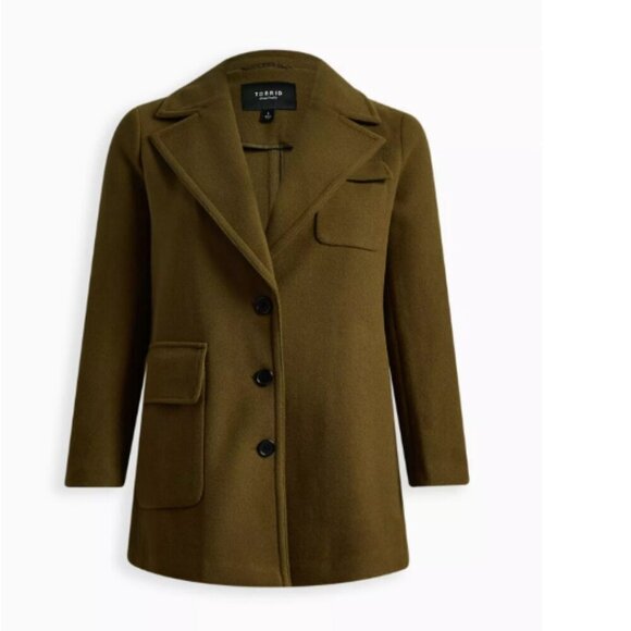 VGC Torrid Asymmetrical Pockets Coat - Army Green - Size 2 (2X / 18-20) - Picture 2 of 6